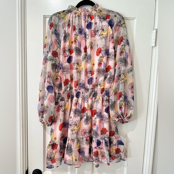 NSR floral print pink smocked waist ruffle dress smocked cuffs - Picture 10 of 13